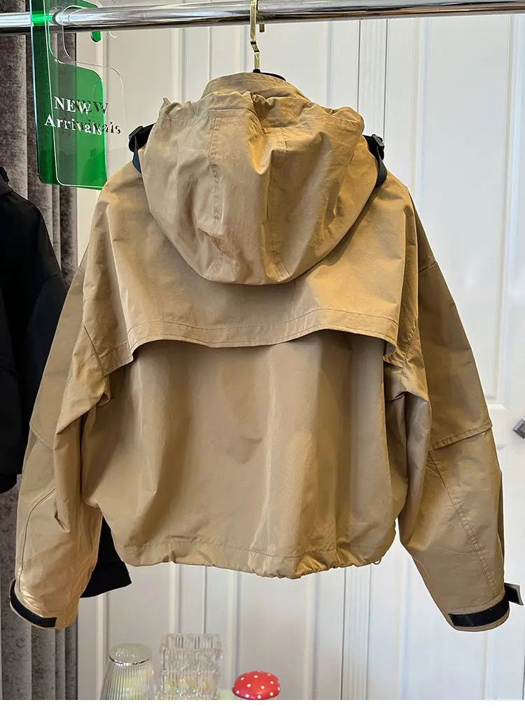 Solid Color Hooded Jacket For Women 2025 Winter New Fashion Windbreaker Short Jacket