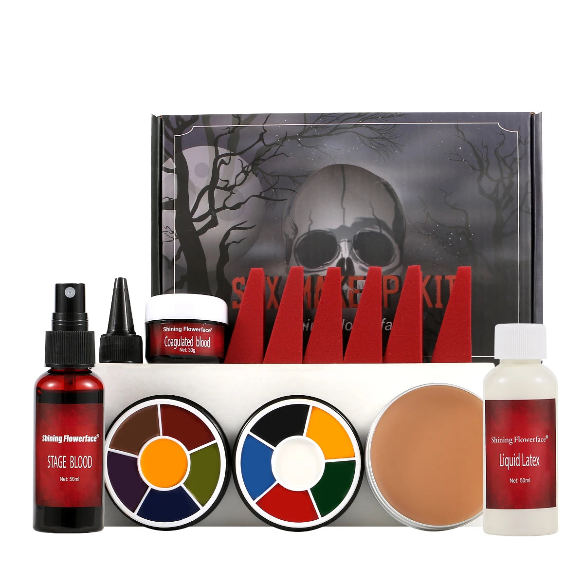 Halloween Makeup Kit Special Effect SFX with Blood Oil-Based Face Paint Skin Wax And Accessories like Sponges Spatula Brushes