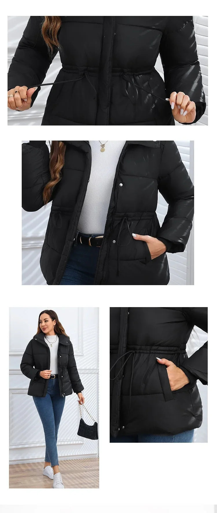 Women's Winter Tops Jacket Cotton Coat Waist Drawstring Hooded Large Size Warm Thickened Vintage Leisure Designed Soft Versatile