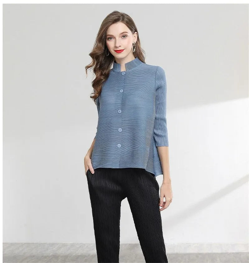 Women's Classic Coat 2025 Spring Autumn Female Temperament Stand Collar Short Mother Jacket Cropped Sleeve Cardigan Overwear