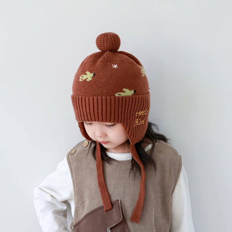 5 Colors Winter Girls Pink Hat Cute Ear Protection Cap Kids Warm Knitted Beanie Hats Outdoor Baby Headwear Accessories 2-8Y