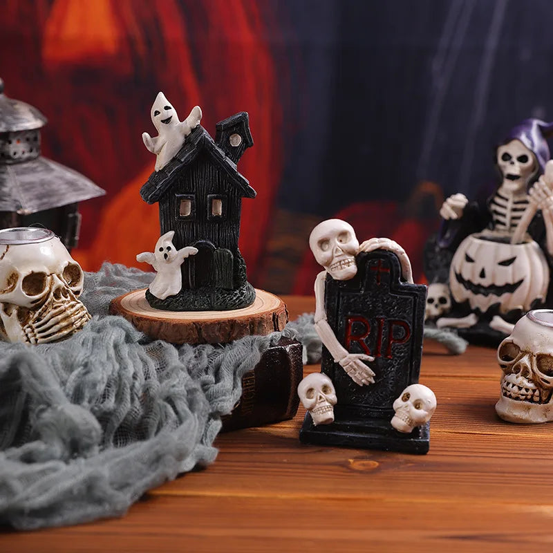 Halloween Party Pumpkin Haunted House Decorations Resin Props Ornaments Desktop Atmosphere Creative Mini Haunted House Ornaments