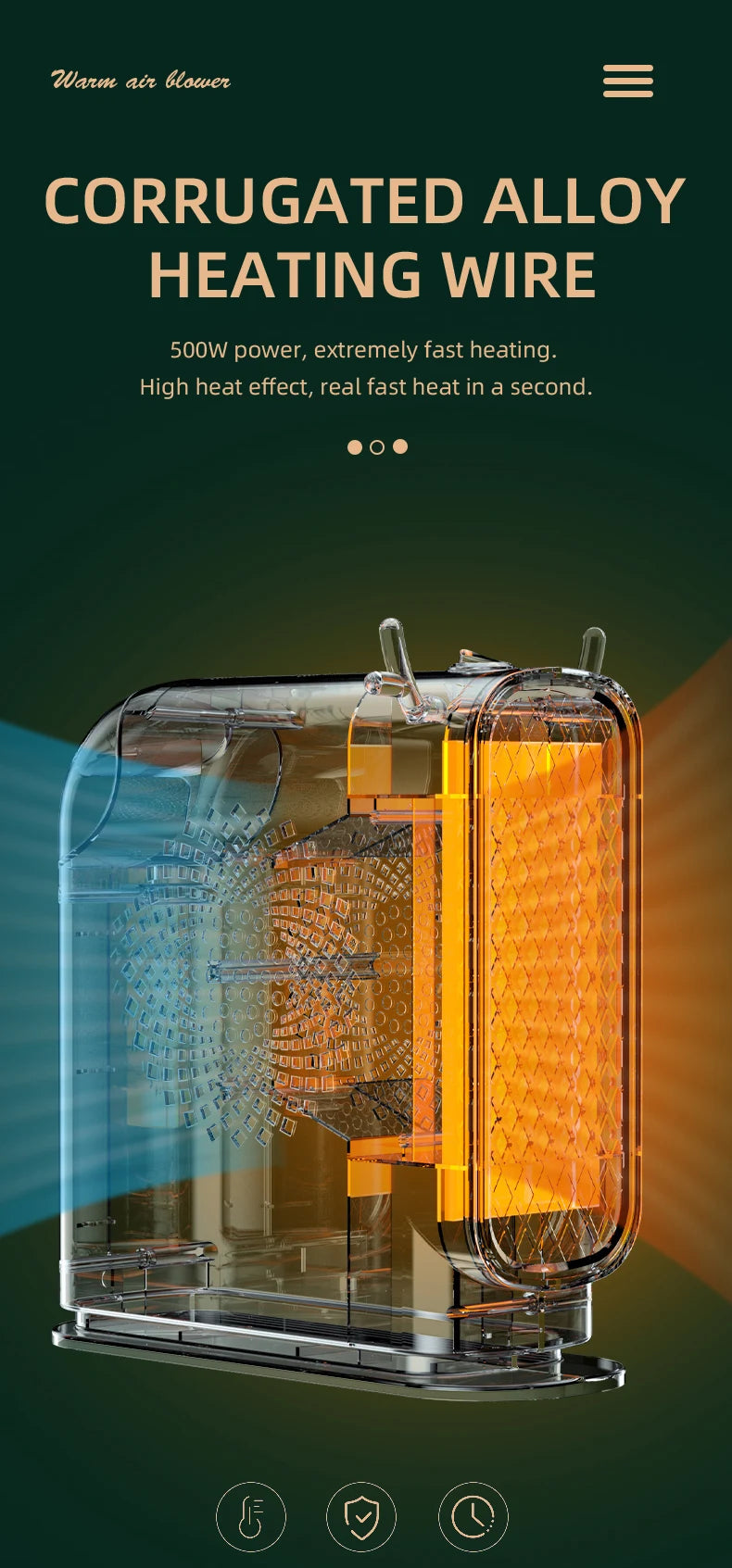 Mini Electric Heater Portable Desktop Low Consumption Warm Heating Fans for Home Office Hand Foot Warmer Heater for Winter 500W