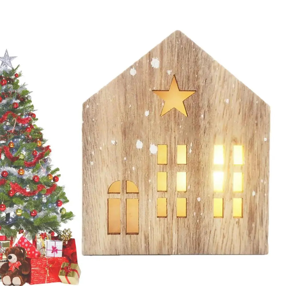 Christmas Wooden House Decor Creative House Shape Light Up Hanging Ornament Christmas Party Supplies Indoor Home Decoration
