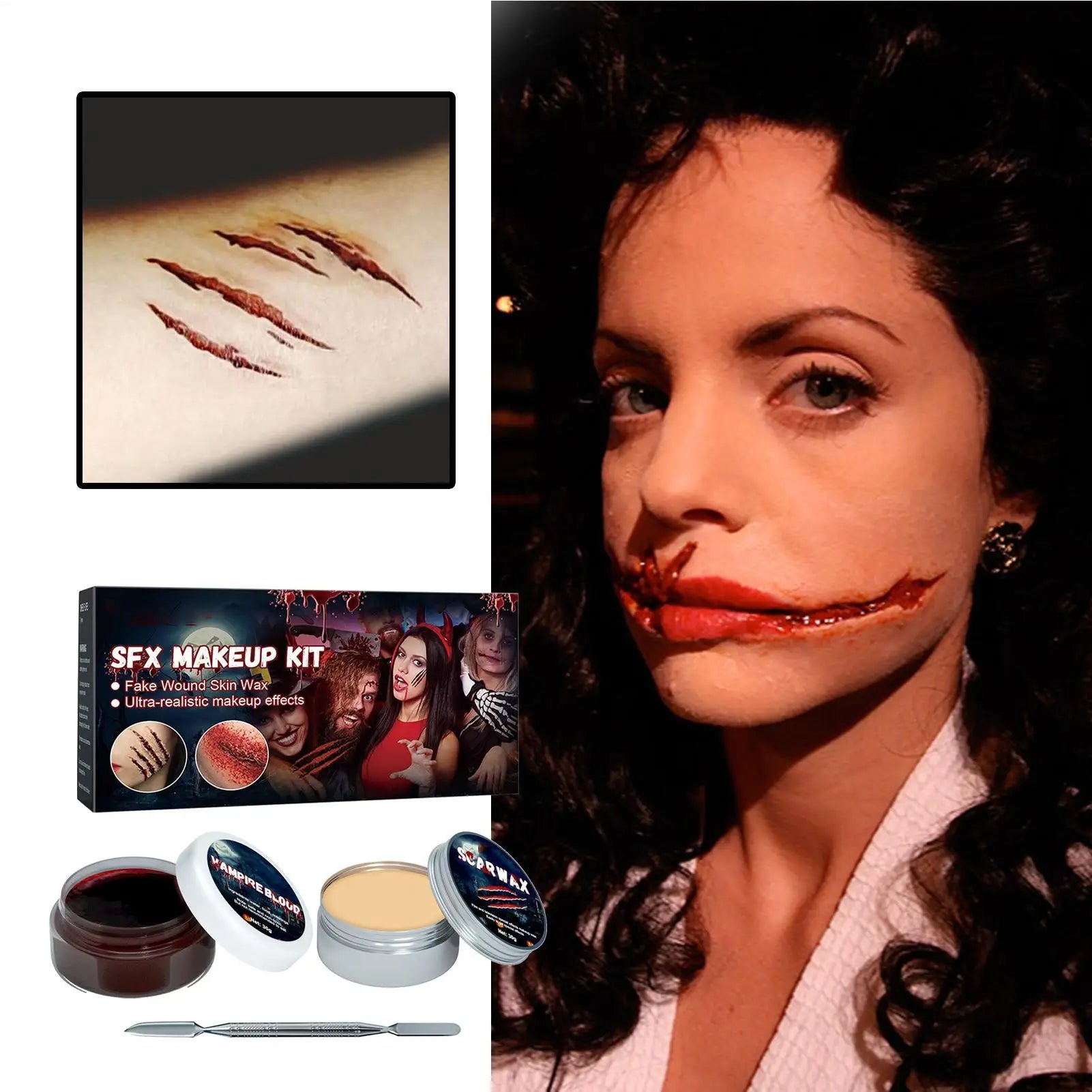 2-in-1 Halloween Makeup Kit, Washable Special Effect Cosmetics for Body Painting Eyebrow Nose Wound Role-Play Zombie Theater