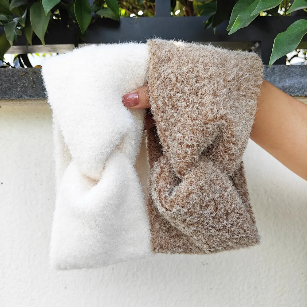 Winter Woolen Headbands Soft Elastic Ear Warmer Cross Headwrap Turban Wide Brim Headwear for Women Girl Fashion Hair Accessories