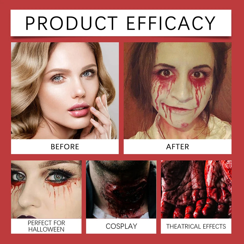 Halloween Fake Blood Makeup Kit Fake Blood SFX Makeup Kit Non Toxic Scar Makeup Set Washable Long Lasting for Cosplay Dress Up