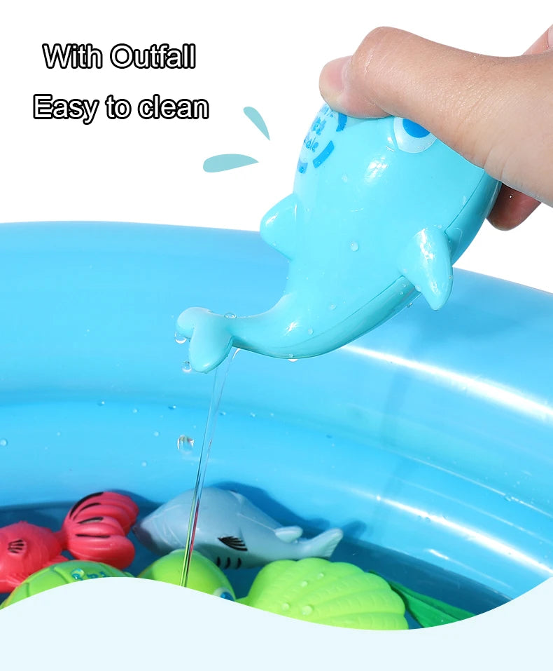 Kids Fishing Toy Set Play Water Toys for Baby Magnetic Rod and Fish with Inflatable Pool Outdoor Sport Puzzle Toys for Children