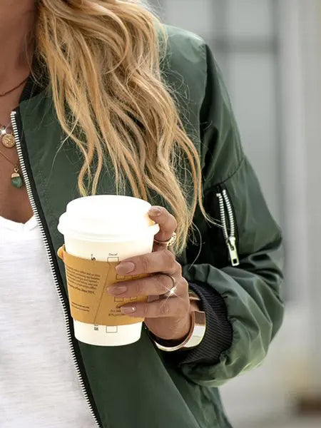 Women Fashion Casual Jacket 2025 Autumn Solid Color Spring Coat Long Sleeve Stand Collar Zipper Basic Women Motorcycle Jackets