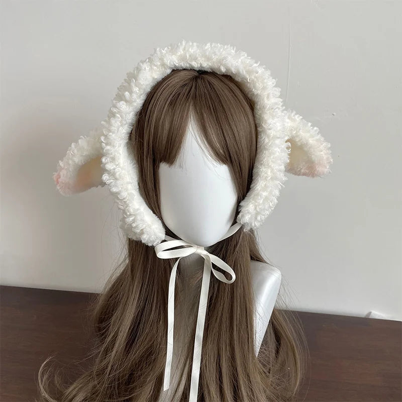 Winter White Plush Sheep Warm Hat Lolita Set Women's Outdoor Cute Leg Warmer Earmuffs Jk Cosplay Clothing Fashion Accessories
