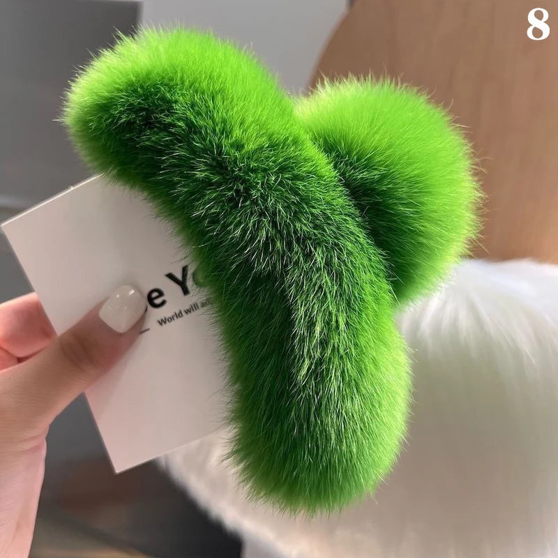 Winter Faux Fur Hair Claw Rabbit Hair Hairpins Plush Hair Clip Barrette Crab Headwear For Women Girls Hair Accessories