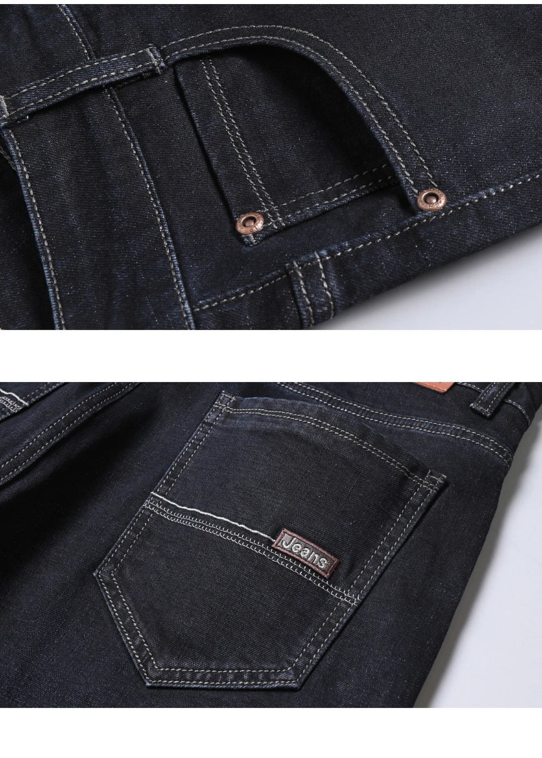 Classic black men's jeans Straight leg baggy plus size pants Wear comfortable dark pants Thin pants for dad gift dad pants