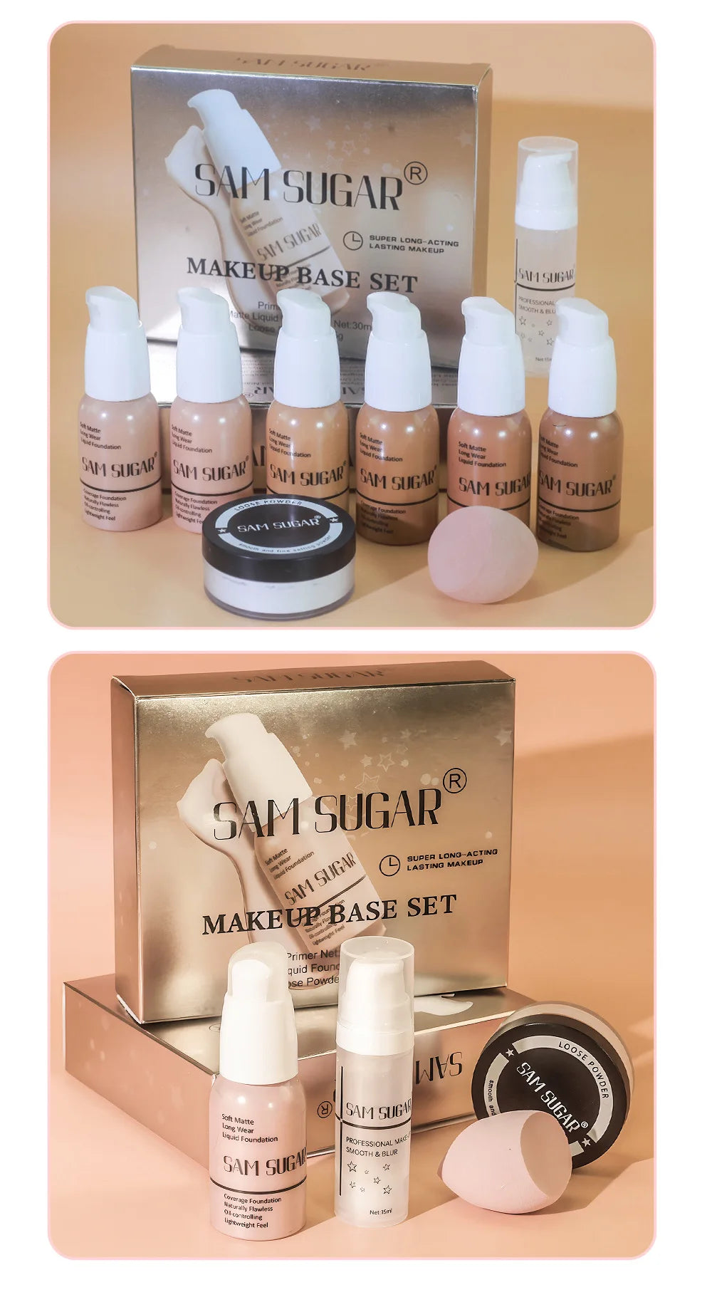 Makeup Base Set With 15ml Primer 30ml Matte Foundation 5g Loose Powder Puff For Smooth Flawless Skin Longwear