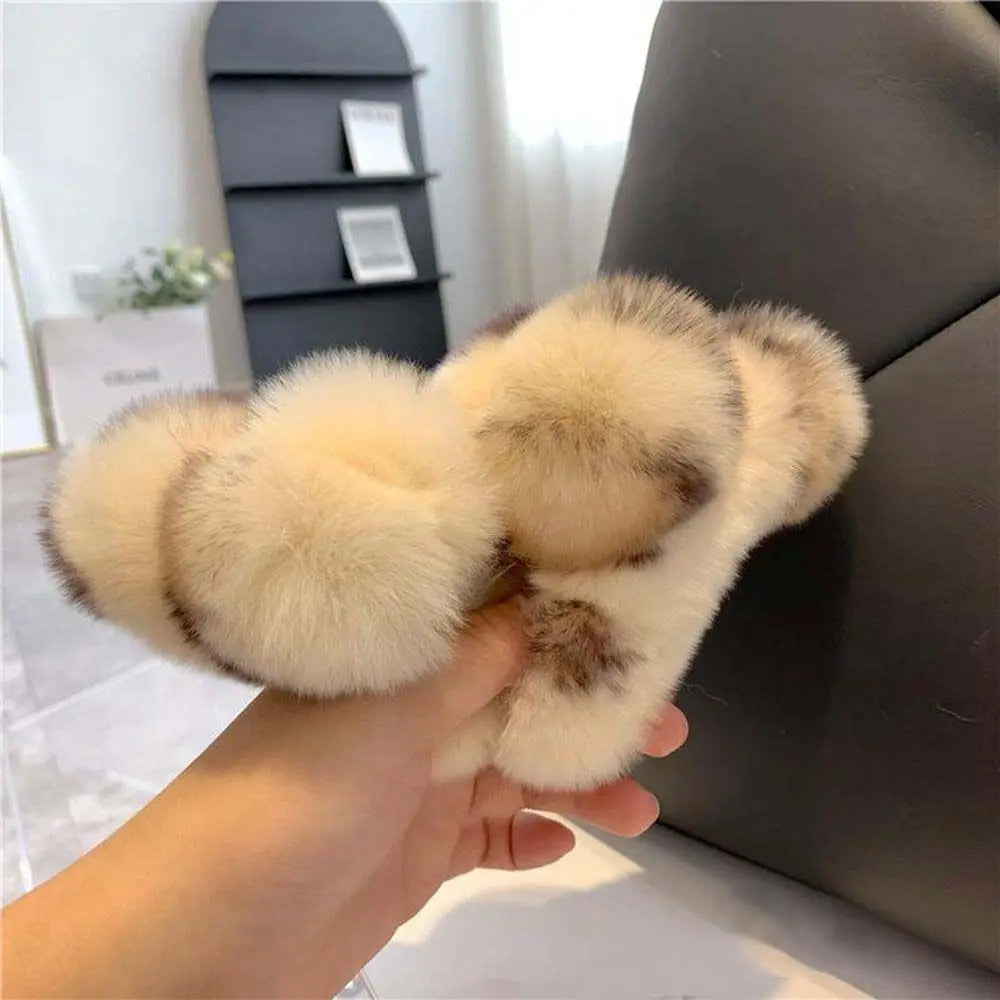 Autumn Winter Headwear Pure Color Rabbit Fur Female Hair Accessories Korean Style Hair Clip Leopard Grasp Clip Plush Hair Claw