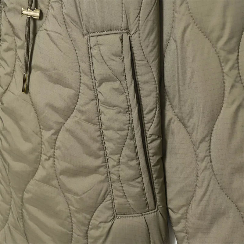 Women's Hooded Belted Quilted Jacket, Warm, Cool, Stylish, Fall, 2025