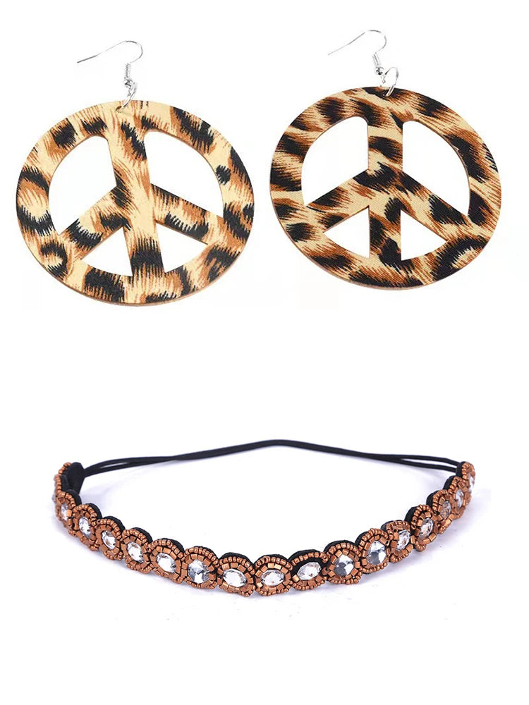 Women's Tassel Sleeveless Vest 60Ss 70s Female Hippie Disco Fringe Cardigan Peace Sign Accessories for Carnival Cosplay