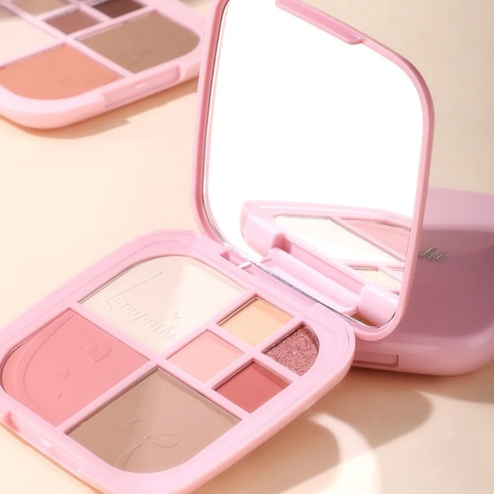 Beauty Brighten Eye Shadow Cosmetics Blush Shading Powder Highlighting Powder Disc with Mirror Art 7 Color Face Palette Party