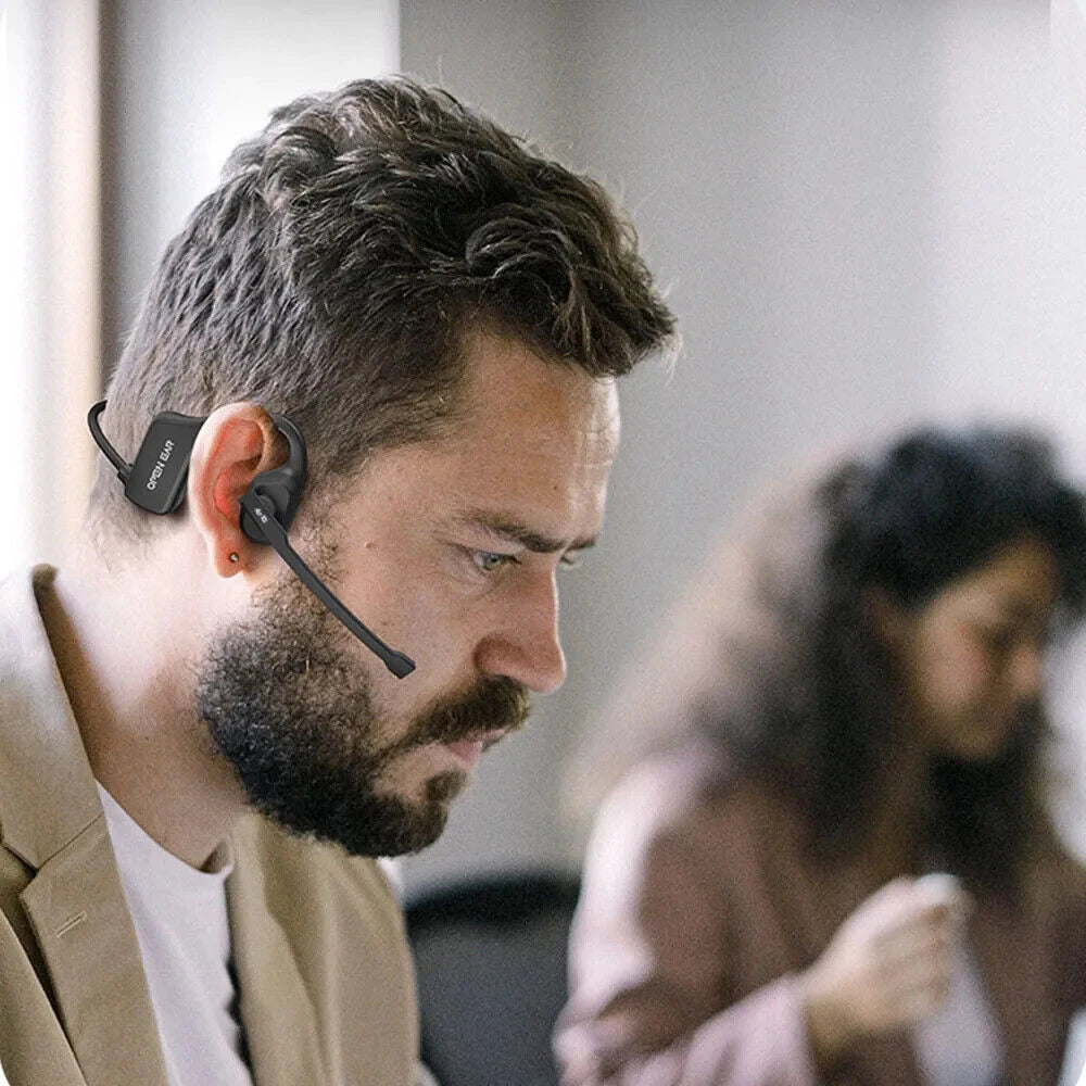 Open-Ear Headsets with Noise Canceling Microphone Wireless Bluetooth Air Conduction Headphones for Trucker Office Call Center