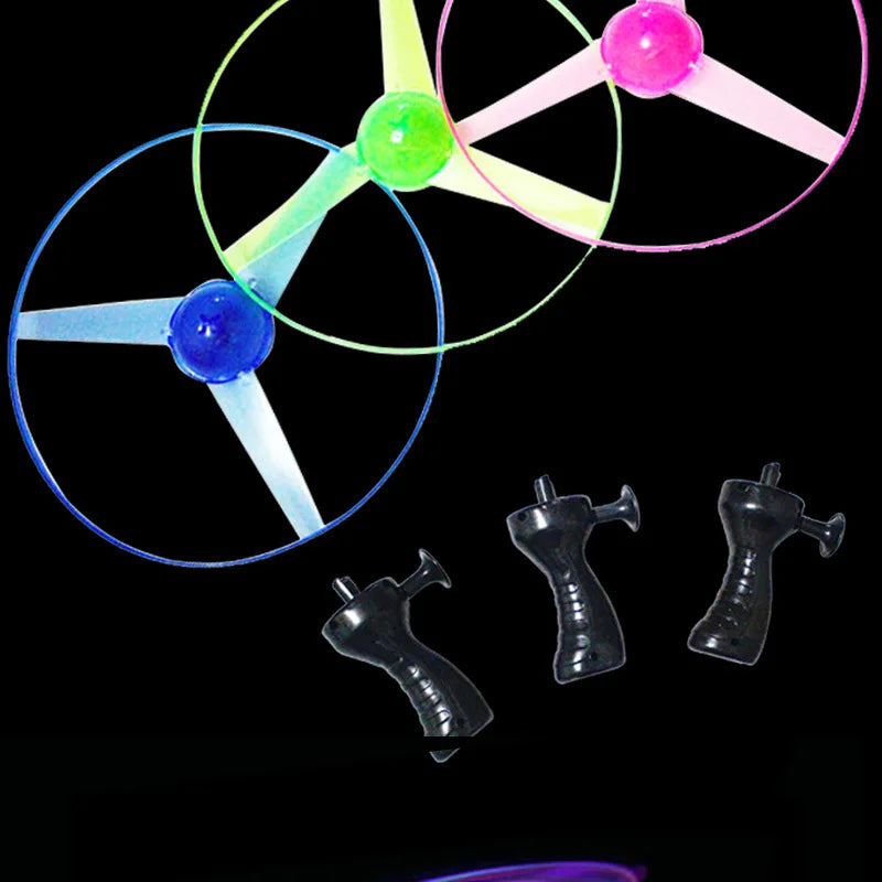 Kid Sports Pull Line Saucer Toys Children Outdoor Fun Rotating Flying Toy LED Light Processing Flash Flying Toy for Parks Beach
