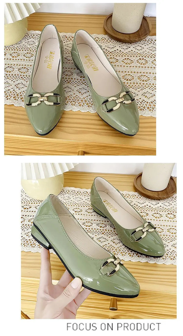Shoes for Women Fashion Pointed Toe Patent Leather Low Heel Single Shoes Lady Slip on Classic Comfort Office Shoes Zapatos Mujer