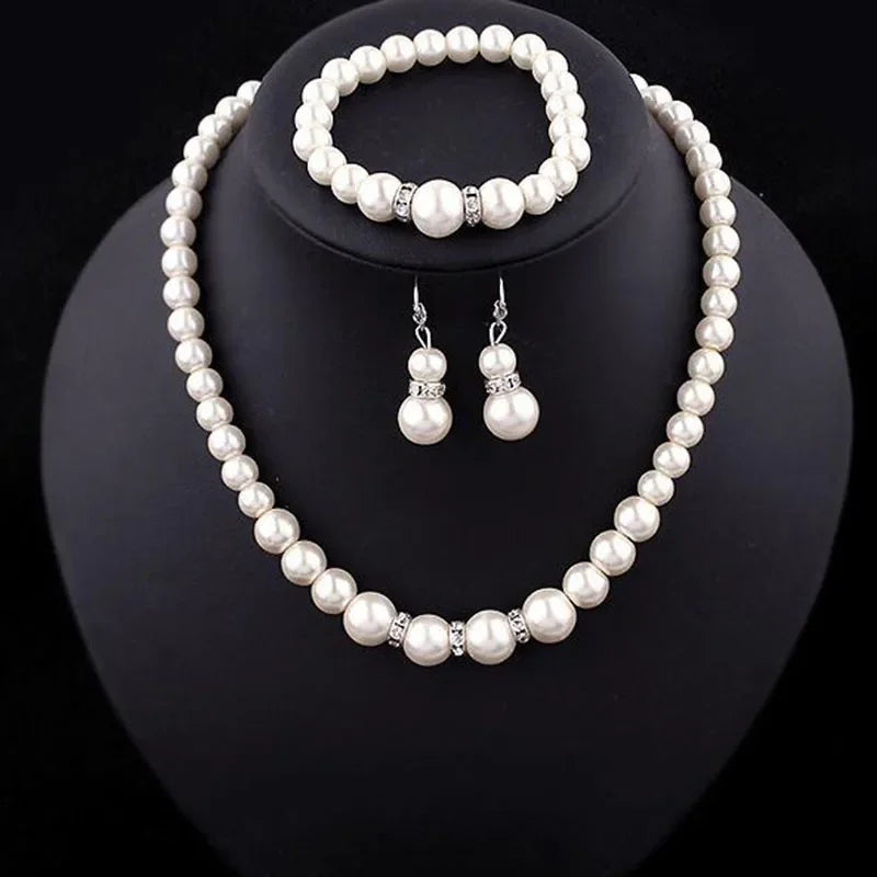 3pcs/set Faux Pearl Beaded Necklace & Bracelet & Earrings Set Jewelry Accessories