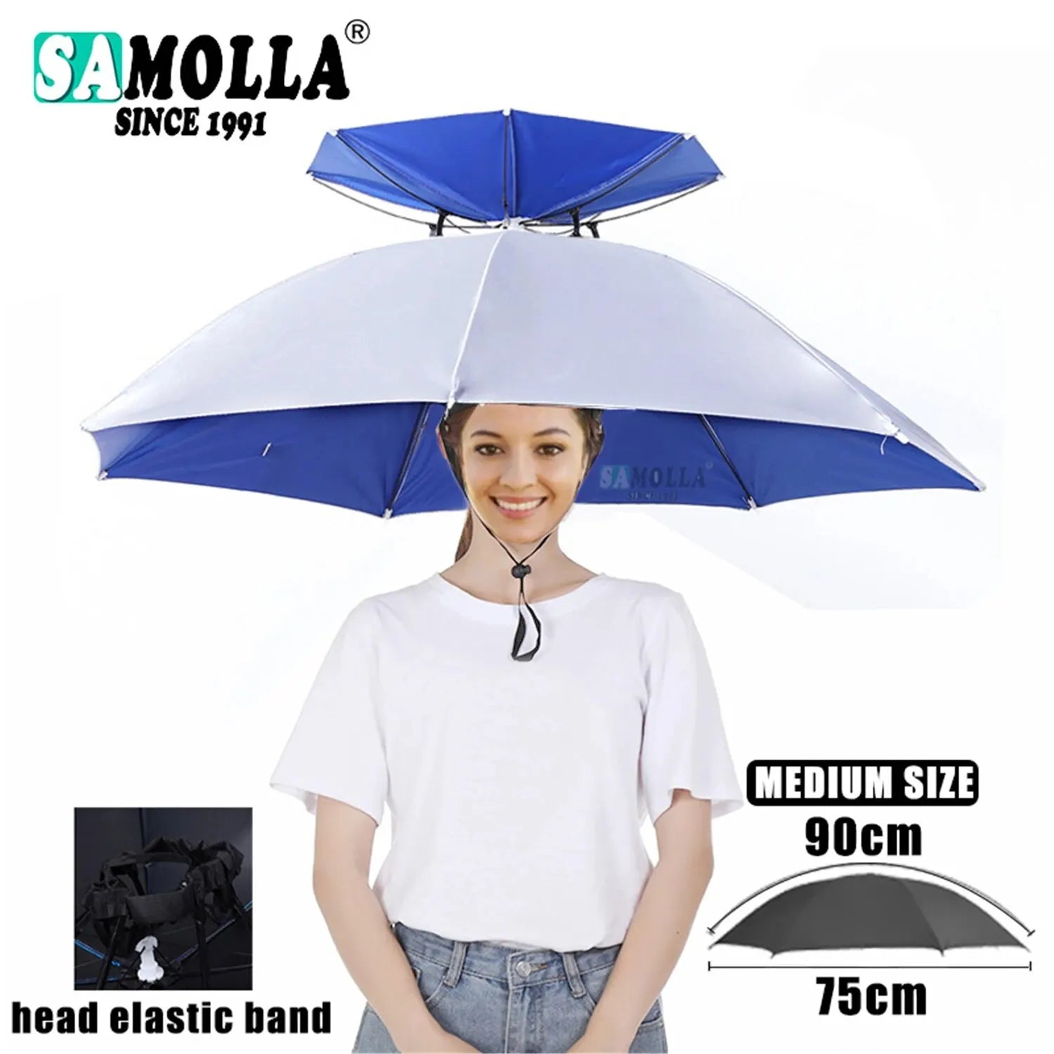 Rain Umbrella Hat Foldable Sun Shade Waterproof Fishing Headwear Cap Beach Head Hats Double-Layer UV Protection Sunscreen