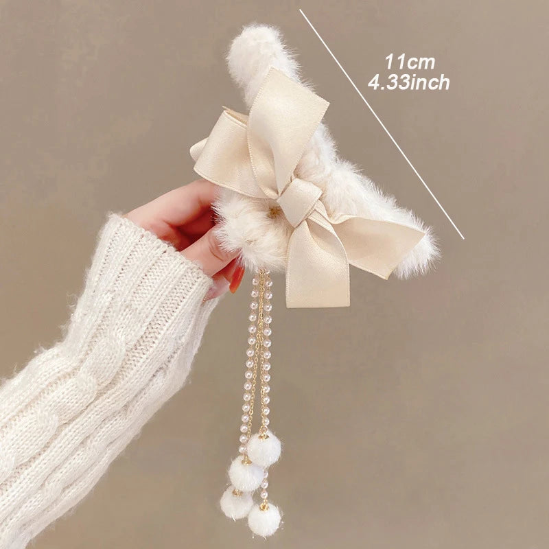 Hair Claw Headwear Women Fashion Faux Fur Hair Clip Acrylic Large Hair Claw Korea For Girl Winter Crab Barrette Hair Accessories