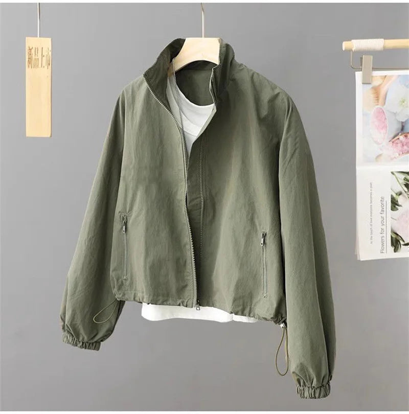 Women Short Jacket Spring Autumn New Casual Femme Windbreaker Stand Collar Tooling Jacket Basic Zipper Coat Tops Gabardina Mujer