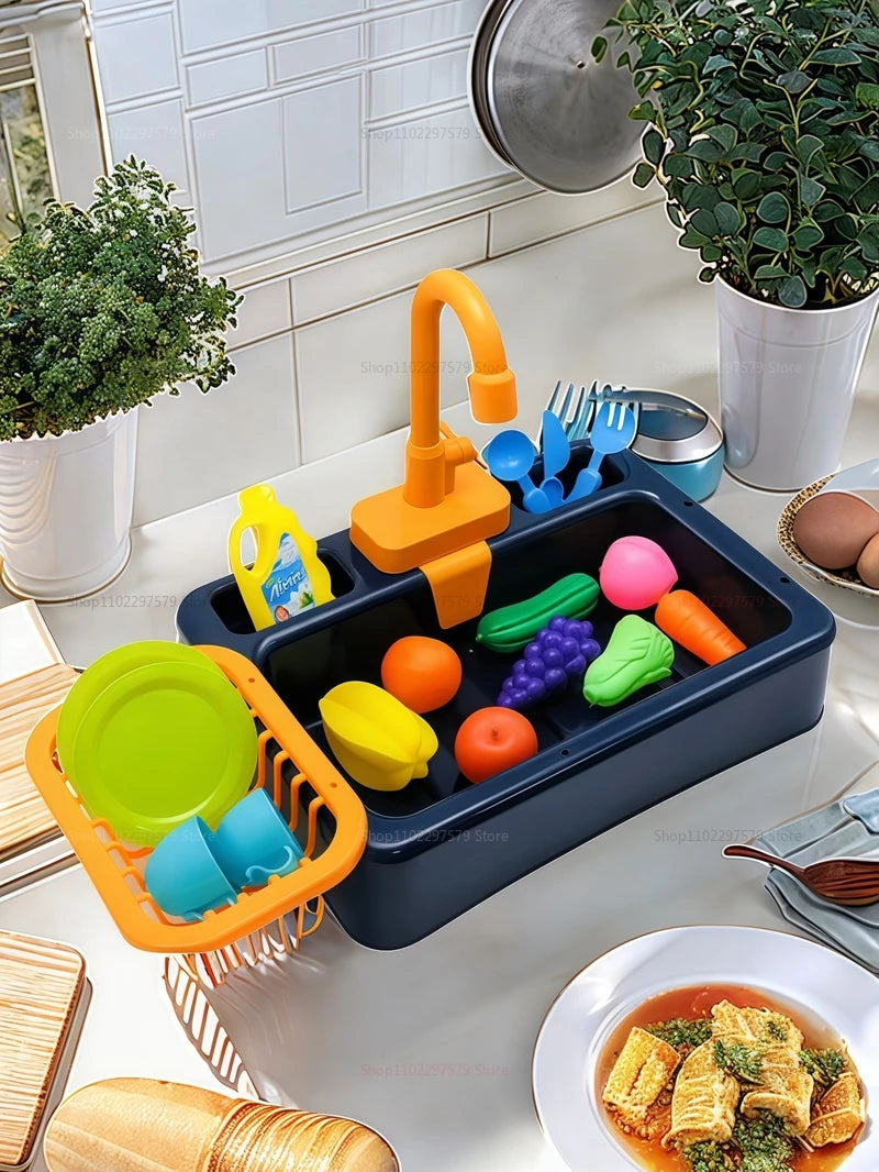 Kid Toddler Children's Kitchen Dishwashing Toy Circulating Water Electric Pretend Play Housework Dishwasher Sink Educational Toy