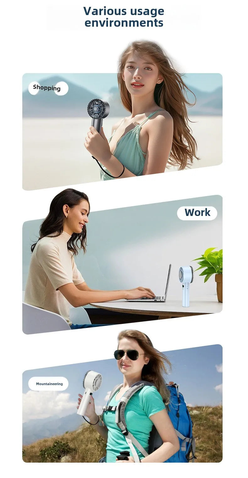 Ice compress high-speed cooling fan handheld fans USB Rechargeable portable mini fan LED Digital Display, Travel,Camping,Outdoor