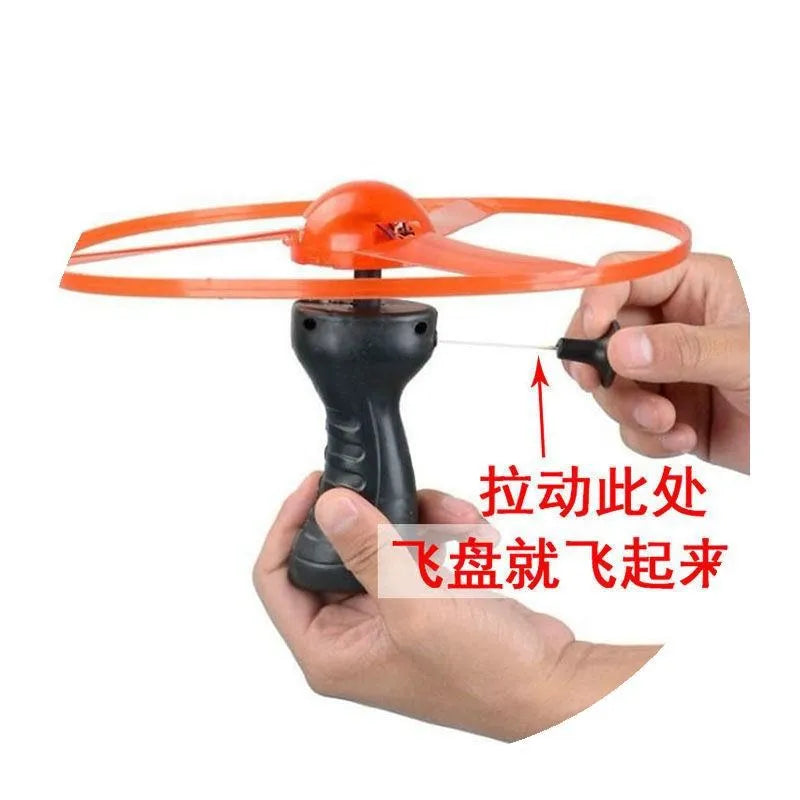 Kid Sports Pull Line Saucer Toys Children Outdoor Fun Rotating Flying Toy LED Light Processing Flash Flying Toy for Parks Beach