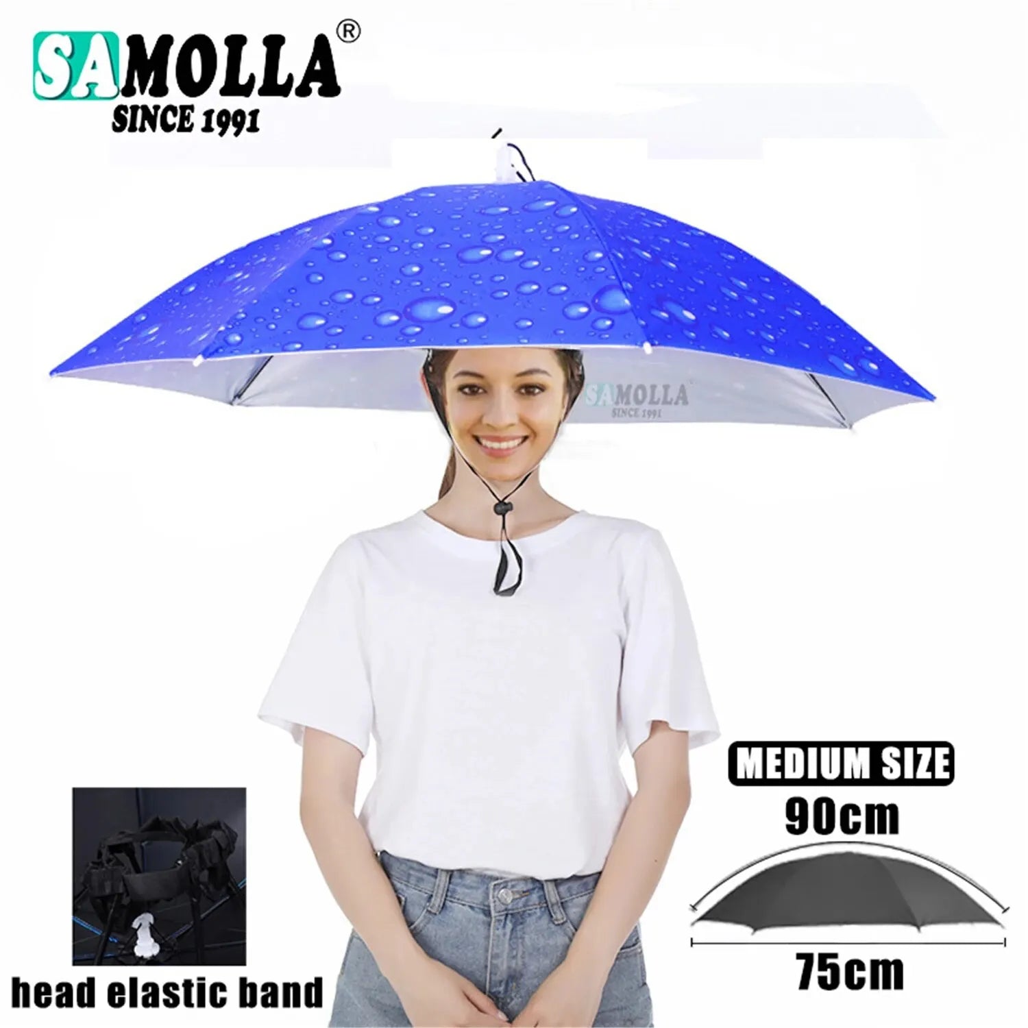 Rain Umbrella Hat Foldable Sun Shade Waterproof Fishing Headwear Cap Beach Head Hats Double-Layer UV Protection Sunscreen