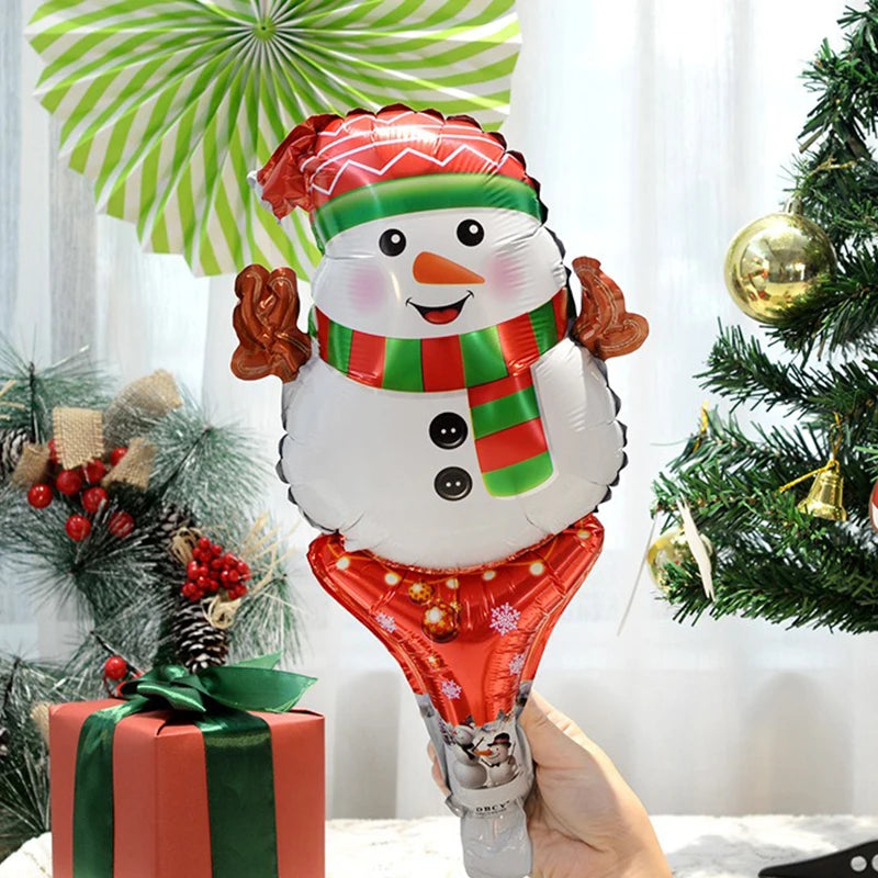 10PCS Christmas Handheld Balloons Santa Snowman Elk Gingerbread Man DIY New Year Merry Christmas Atmosphere Party Decoration ZYF