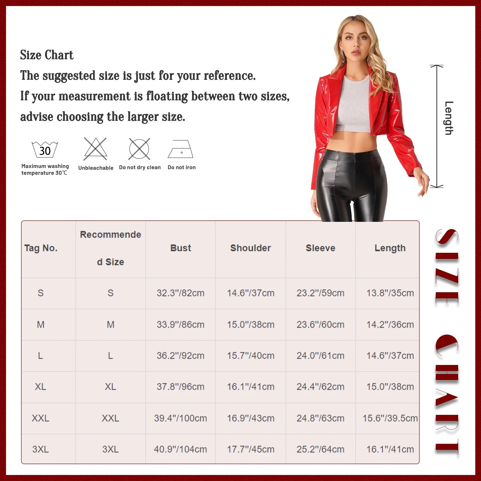 Womens Fashion Black Red Motorcycle Jacket Wet Look Music Festival Clubwear Long Sleeve Patent Leather Lapel Cropped Coat