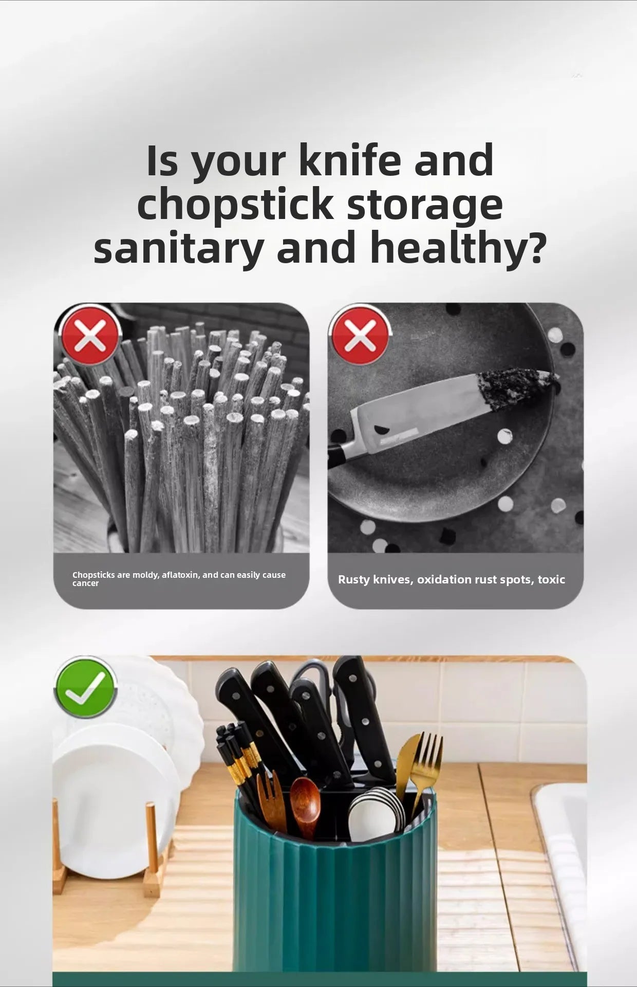 Kitchen Rotating Knife Frame Storage Rack Multi Functional Household Chopsticks Knives and Tableware Placement Rack