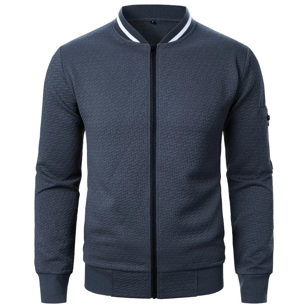 Men's Baseball Jacket Streetwear Autumn New Fashion Solid Color Casual Jackets for Men Jacquard Fabric Men's Coat
