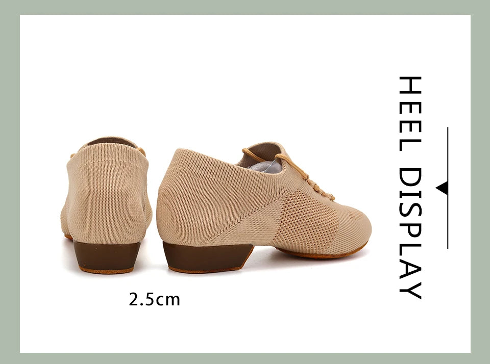 Women Dance Shoes Knitted Teacher Shoes Soft sole Low Heel Latin Training Shoes Ballet Dance Shoes Jazz Ballroom Sneakers Girls