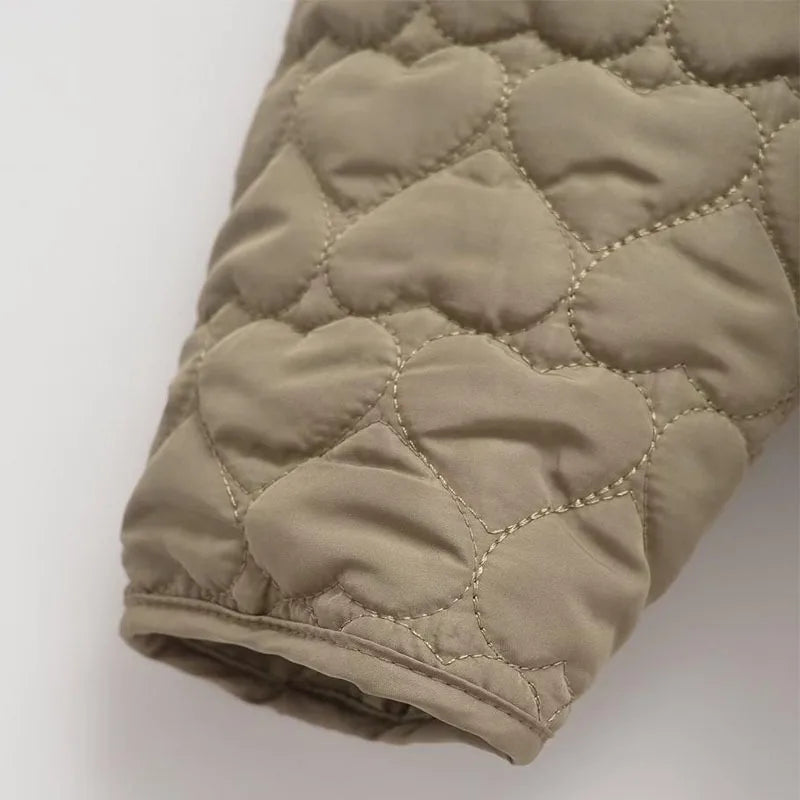 Women Heart Padded Jackets Autumn Winter Long Sleeve Round Neck Coats Solid Color Outerwear Female Warm Parkas Chic Streetwear