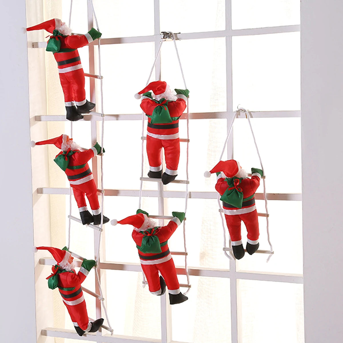Christmas Decoration Santa Claus Climbing on Rope Ladder Ornament Xmas Tree Decor Home Door Wall Hanging Indoor Outdoor Kid Gift