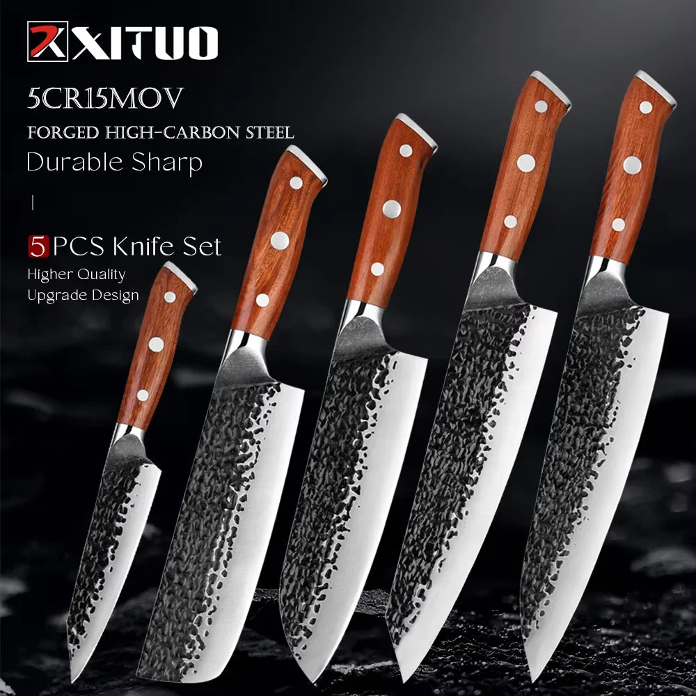 Kitchen Knife Set 1-6PCS Hand-forged high-carbon Steel Sharp Premium Japanese Knife Including Chef,Cleaver,Utility&Santoku Knife