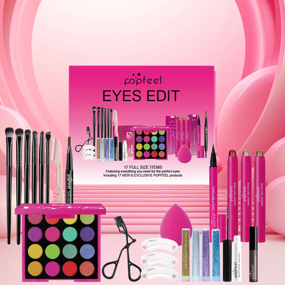 Makeup Gift Set for Women Full Kit All in One Make Up Eyebrow Powder Lipstick Lip Gloss Brush Shimmer Glitter Eye Shadow Palette