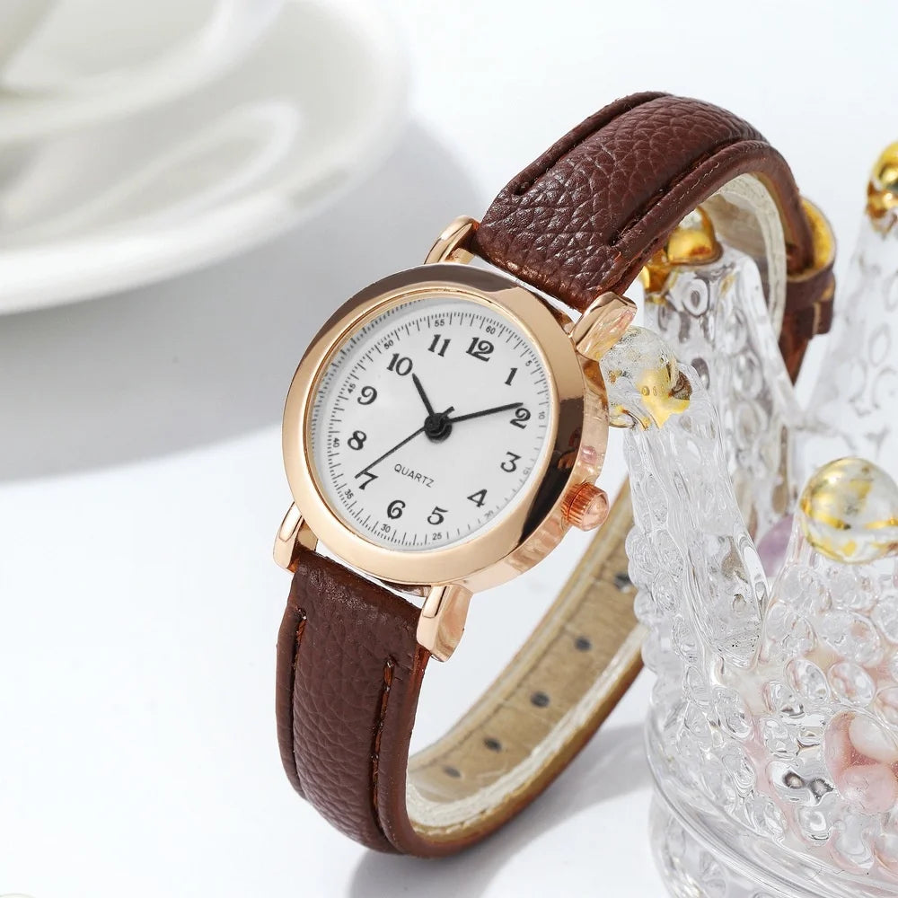 Women's Watch Fashion Small Arabic Quartz Watches Leather Band Wristwatches