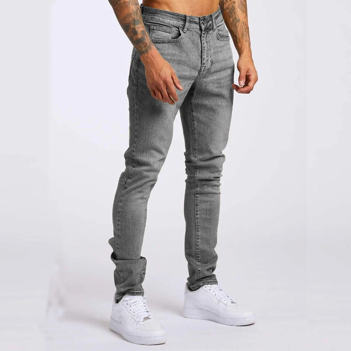 2025 New style denim men's pants, Instagram trend, black slim-fit high-waisted denim jeans for men