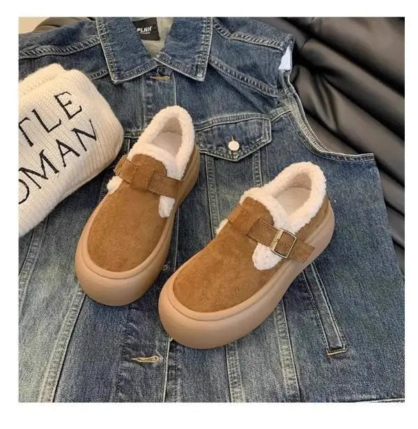 Low Heels Shoes Woman Flats Round Toe Loafers Fur Clogs Platform Autumn Slip-on Dress Creepers Fall Slip On Winter New Rome Rubb