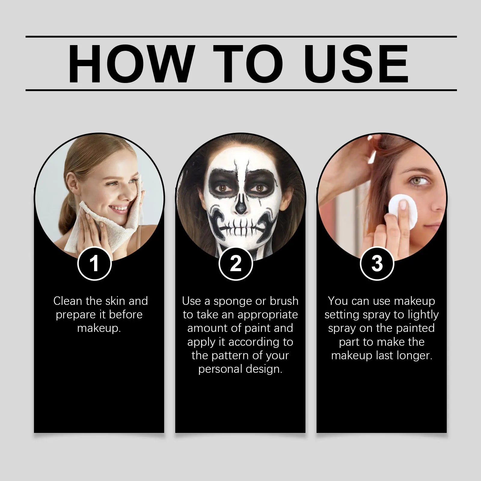 Halloween Face Painting Kit Black White Body Paint Set DIY Cosplay Foundation Clown Colorful Lasting Waterproof Festive Makeup