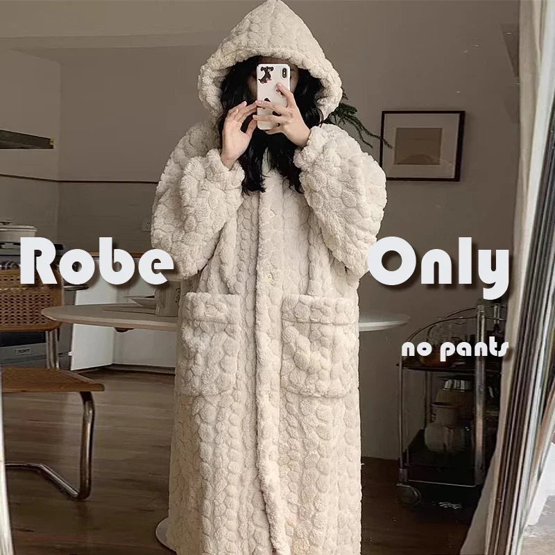 2025 Winter Robe For Women Sweet Elegant Jacquard Fashion Homewear Sleepwear Loungewear Christmas Night Warm Comfy Long Bathrobe