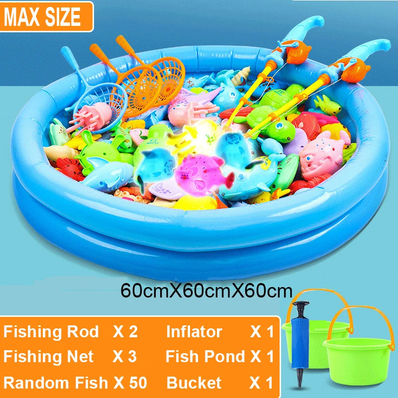 Kids Fishing Toy Set Play Water Toys for Baby Magnetic Rod and Fish with Inflatable Pool Outdoor Sport Puzzle Toys for Children