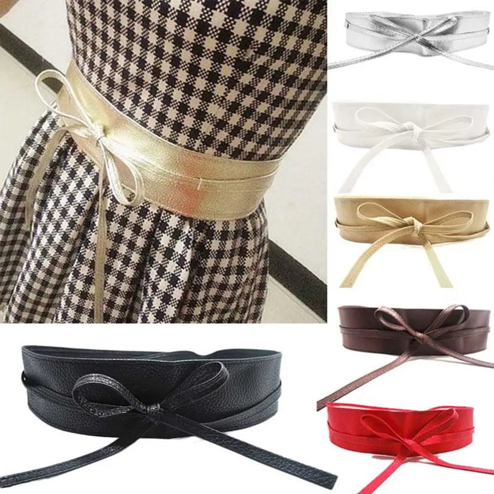 Dress Accessories Soft Leather for Female Elegant Bow Belt Dress Belt Wide Self Tie Wrap Around Waist Band Ladies  Girls Belt