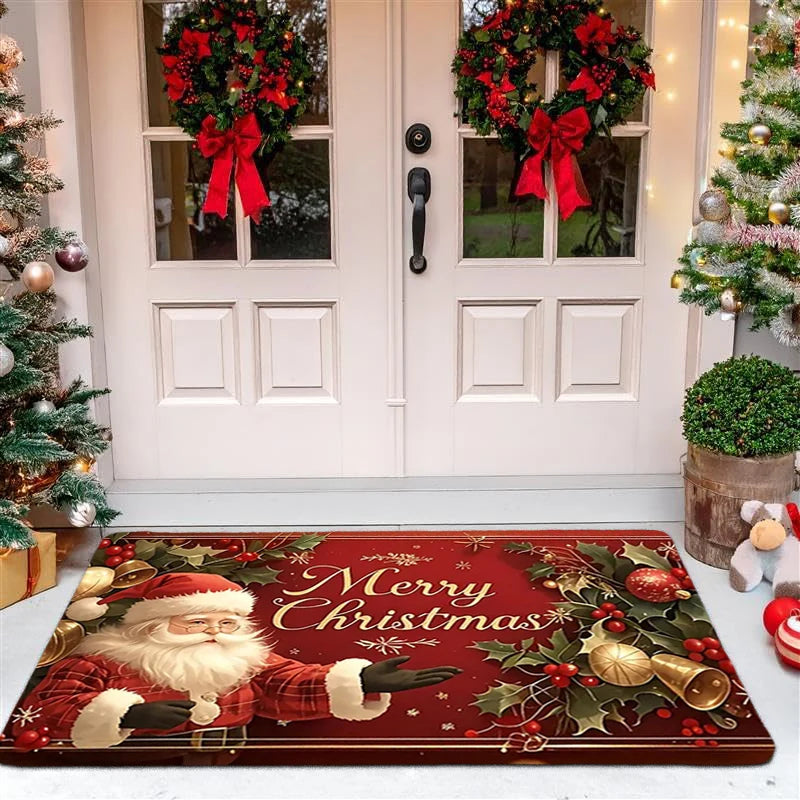 Christmas Carpet Cartoon Gingerbread Man Crystal Velvet Kitchen Floor Mat Non-slip Door Mat Entry Door Mat new year Home Decor