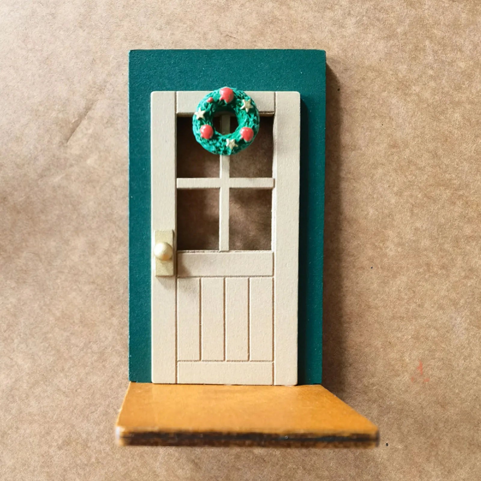 Christmas Wood Door Shape Ornaments Durable Creative Home Decorative Toy Wooden Handicrafts For Table Bookshelf Fireplace Decor